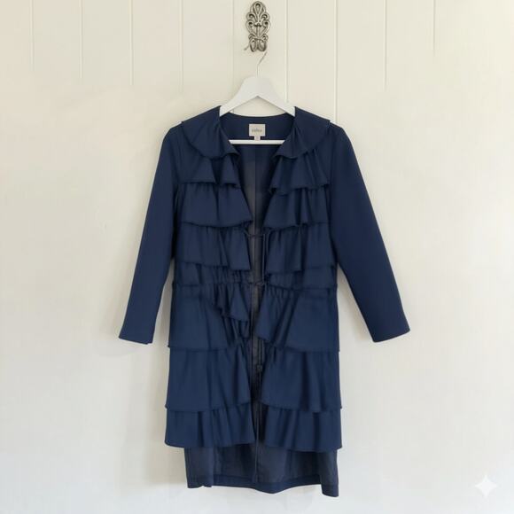 Phillip Lim Blue Wool Silk Ruffle Coat Dress Designer Outerwear Size Medium - Picture 1 of 9